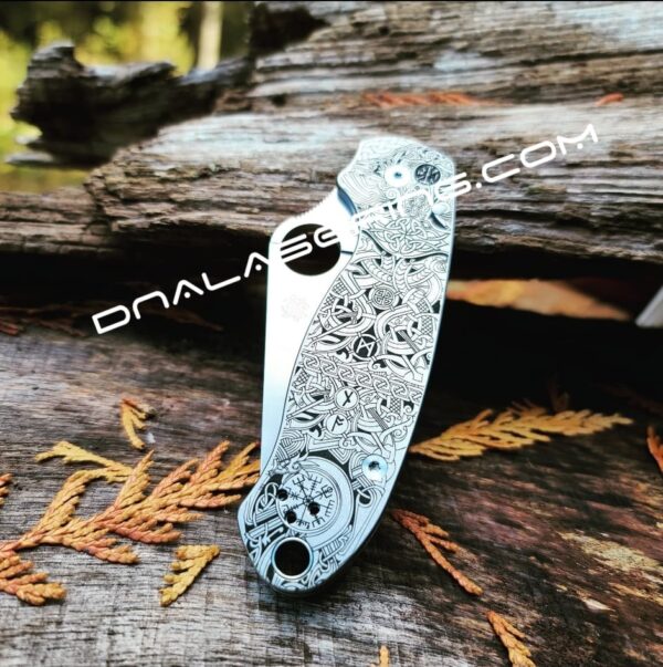 Spyderco PM3 TI - Viking Runes - Nordic Design - Laser Engraved Titanium Knife Scales - EDC Gear - Hardware & Knife Install Options