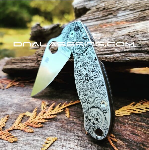 Spyderco PM3 TI - Viking Runes - Nordic Design - Laser Engraved Titanium Knife Scales - EDC Gear - Hardware & Knife Install Options