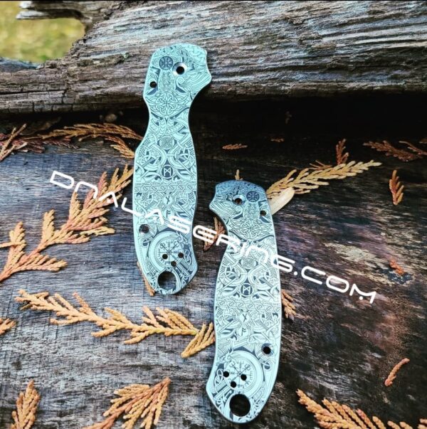 Spyderco PM3 TI - Viking Runes - Nordic Design - Laser Engraved Titanium Knife Scales - EDC Gear - Hardware & Knife Install Options