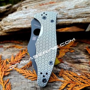 Spyderco Yojimbo 2 - Geometric Pattern - Deep Laser Engraved - Stonewash Titanium Scales - EDC Gear