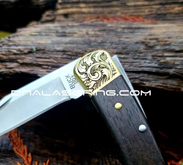Buck 110 - Leaf Scroll - NEW Relief Engraving - Fiber Laser Deep Engraved - EDC Knife - NIB