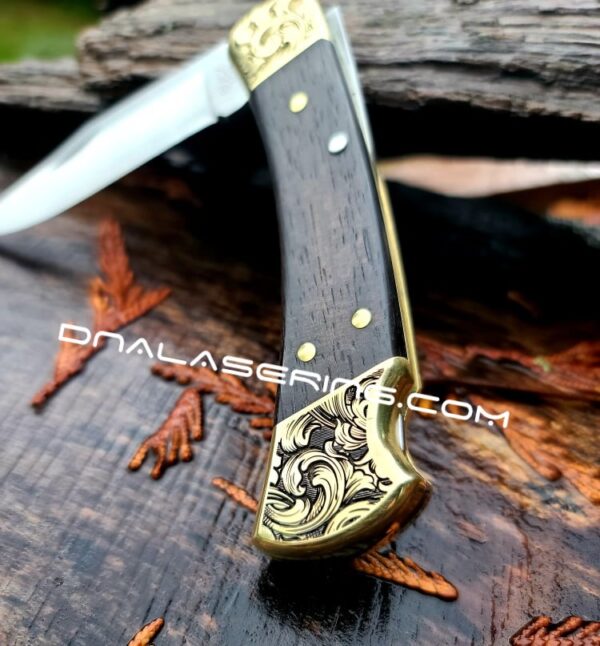 Buck 110 - Leaf Scroll - NEW Relief Engraving - Fiber Laser Deep Engraved - EDC Knife - NIB