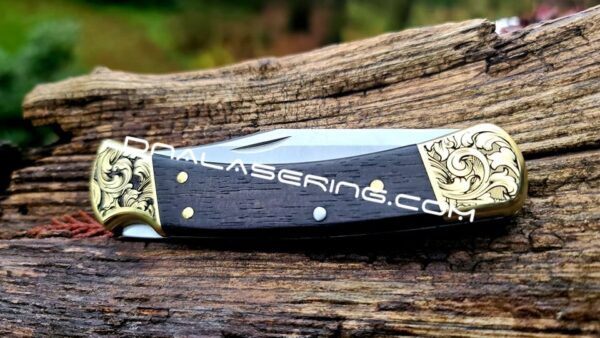 Buck 110 - Leaf Scroll - NEW Relief Engraving - Fiber Laser Deep Engraved - EDC Knife - NIB