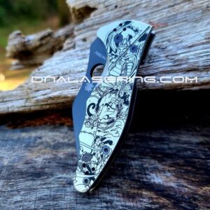 Spyderco Yojimbo 2 - Japanese Guard - Deep Laser Engraved - Stonewash Titanium Scales - EDC Gear - Fully Installed Knife Option