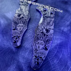 Spyderco Yojimbo 2 - Yin-Yang - Ancient Samurai & Geisha - Deep Laser Engraved - Titanium Scales - Knife Install Optional - EDC Gear