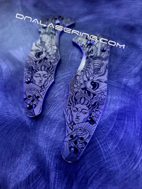 Spyderco Yojimbo 2 - Yin-Yang - Ancient Samurai & Geisha - Deep Laser Engraved - Titanium Scales - Knife Install Optional - EDC Gear