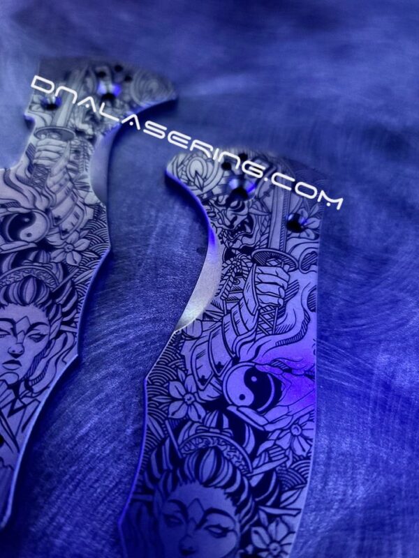 Spyderco Yojimbo 2 - Yin-Yang - Ancient Samurai & Geisha - Deep Laser Engraved - Titanium Scales - Knife Install Optional - EDC Gear