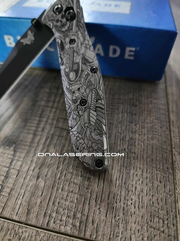 Benchmade 940 Osborne - Japanese Warrior - Samurai Skulls - Deep Laser Engraved Titanium Scales - EDC Gear *Scales Only*