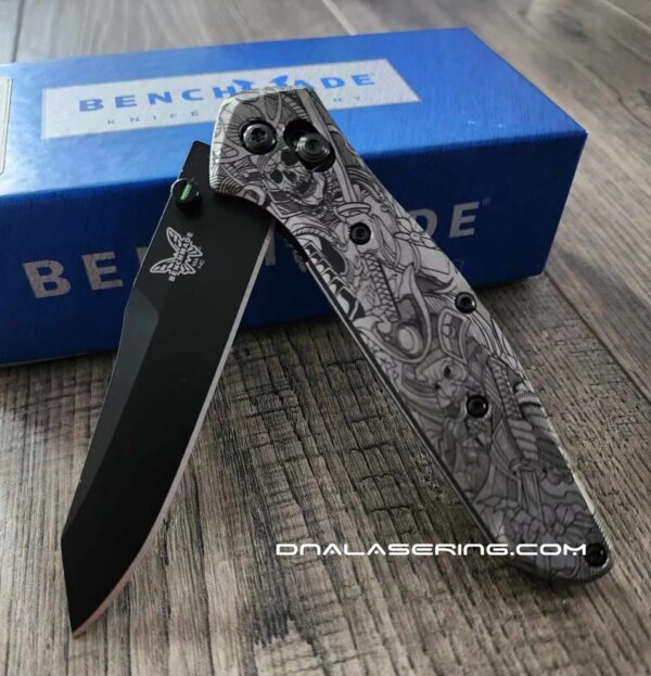 Benchmade 940 Osborne - Japanese Warrior - Samurai Skulls - Deep Laser Engraved Titanium Scales - EDC Gear *Scales Only*
