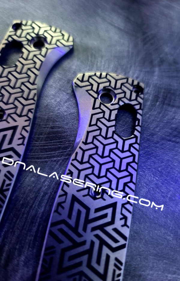 Benchmade Bugout - Geometric Trio - Deep Laser Engraved Titanium Scales - EDC Gear *Scales Only*