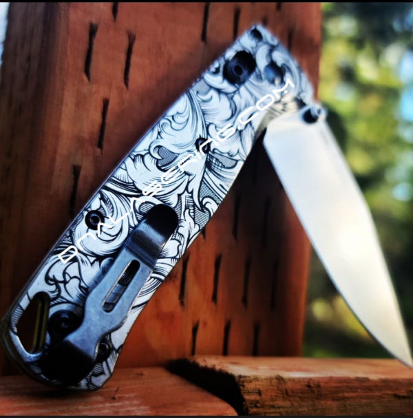 Benchmade Bugout - Leaf Scroll - Deep Laser Engraved Titanium Scales - EDC Gear *Scales Only*