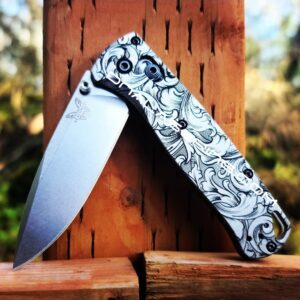 Benchmade Bugout - Leaf Scroll - Deep Laser Engraved Titanium Scales - EDC Gear *Scales Only*