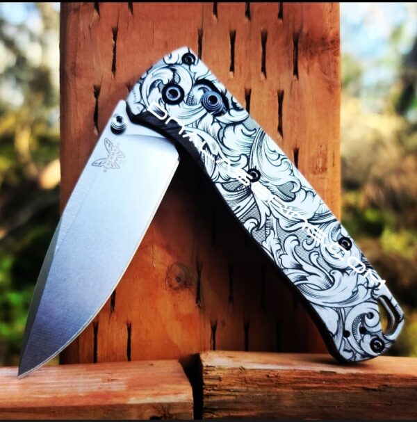 Benchmade Bugout - Leaf Scroll - Deep Laser Engraved Titanium Scales - EDC Gear *Scales Only*