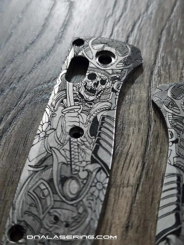 Benchmade Bugout - Japanese Warrior - Samurai Skulls - Deep Laser Engraved Titanium Scales - EDC Gear *Scales Only*