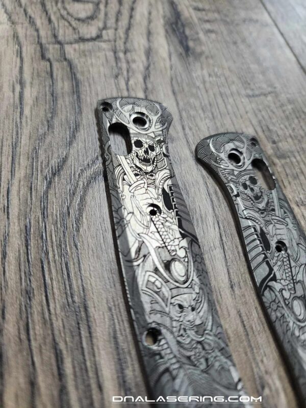 Benchmade Bugout - Japanese Warrior - Samurai Skulls - Deep Laser Engraved Titanium Scales - EDC Gear *Scales Only*