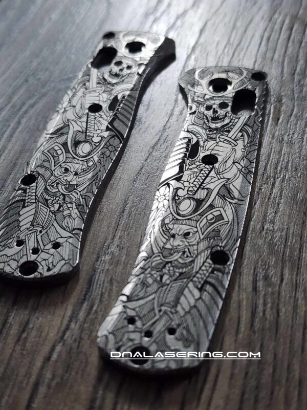 Benchmade Bugout - Japanese Warrior - Samurai Skulls - Deep Laser Engraved Titanium Scales - EDC Gear *Scales Only*
