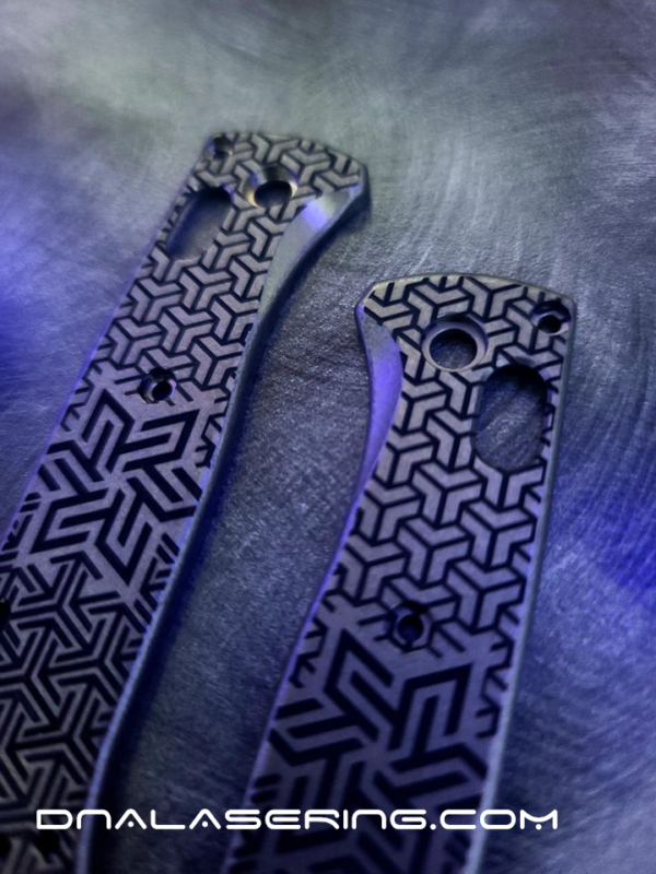 MINI Benchmade Bugout - Geometric Trio - Deep Laser Engraved Titanium Scales - EDC Gear *SCALES ONLY*