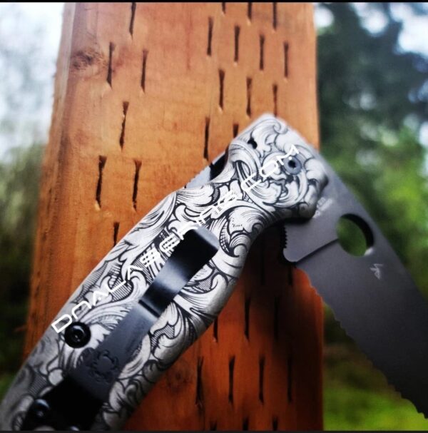 Spyderco Shaman - Detailed Leaf Scroll - Deep Laser Engraved Titanium Scales - Knife Install Optional - EDC Gear