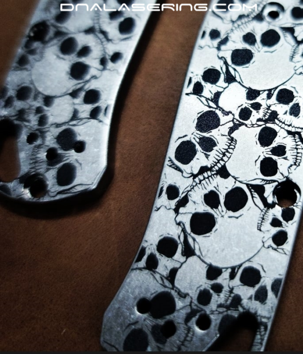 Benchmade Bugout - SKULLS - Deep Laser Engraved Titanium Scales - EDC Gear *Scales Only*