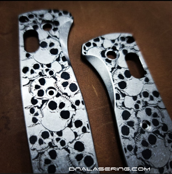 Benchmade Bugout - SKULLS - Deep Laser Engraved Titanium Scales - EDC Gear *Scales Only*