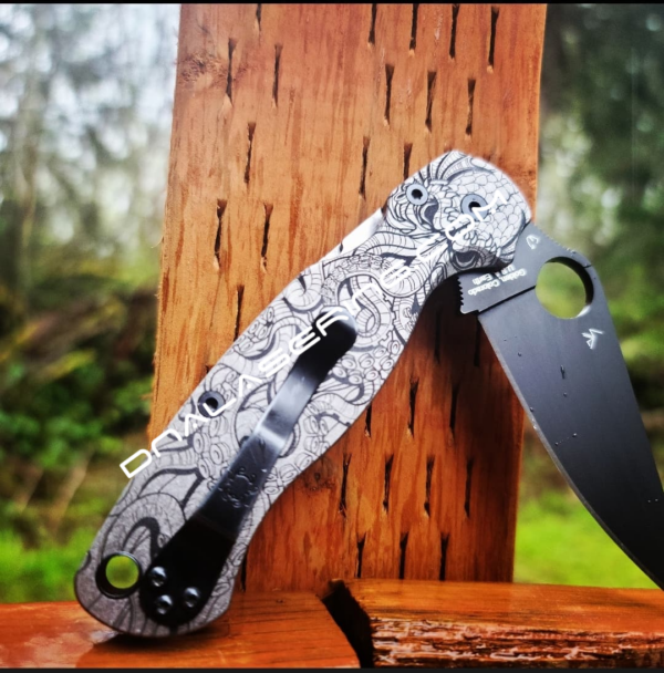 Spyderco PM2 - Kraken 2.0 - Fiber Laser Deep Engraved - Titanium Knife Scales - EDC Gear - Knife & Hardware Optional