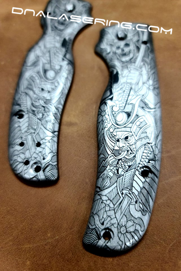Spyderco Shaman - Japanese Warrior - Samurai Skulls - Deep Laser Engraved Titanium Scales - EDC Gear *Scales Only*