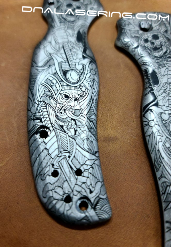 Spyderco Shaman - Japanese Warrior - Samurai Skulls - Deep Laser Engraved Titanium Scales - EDC Gear *Scales Only*