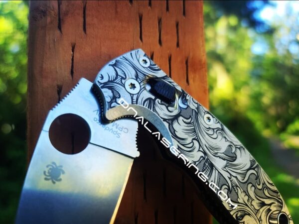 Spyderco Manix 2 - Detailed Leaf Scroll - Deep Laser Engraved Titanium Scales - EDC Gear *Scales Only*