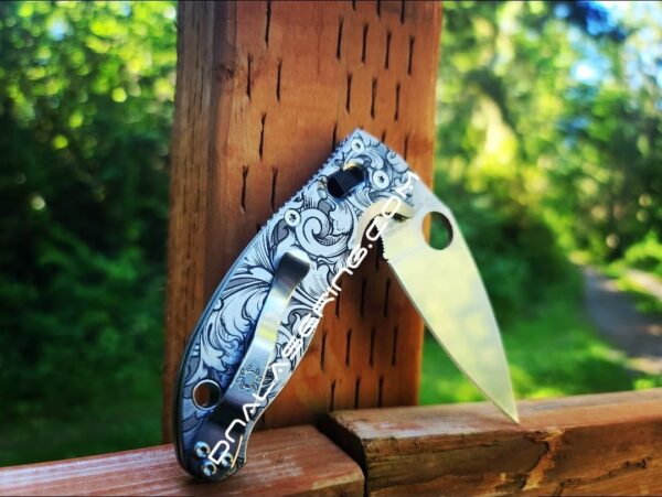 Spyderco Manix 2 - Detailed Leaf Scroll - Deep Laser Engraved Titanium Scales - EDC Gear *Scales Only*