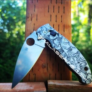 Spyderco Manix 2 - Detailed Leaf Scroll - Deep Laser Engraved Titanium Scales - EDC Gear *Scales Only*
