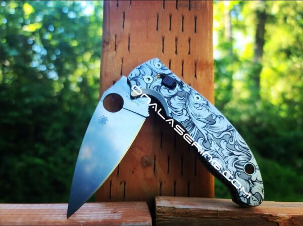 Spyderco Manix 2 - Detailed Leaf Scroll - Deep Laser Engraved Titanium Scales - EDC Gear *Scales Only*
