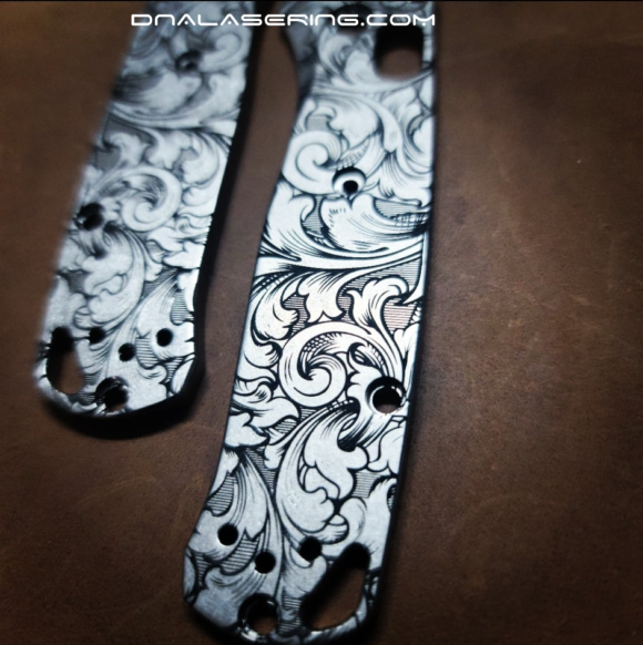 MINI Benchmade Bugout - Leaf Scroll - Deep Laser Engraved Titanium Scales - EDC Gear *SCALES ONLY* - Image 3