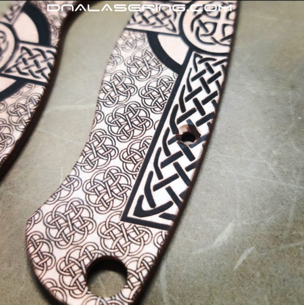Spyderco PM2 - Celtic Cross - Deep Laser Engraved Copper Knife Scales - EDC Gear - Hardware & Knife Install Options