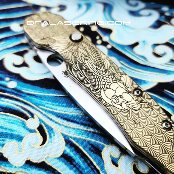 Spyderco Smock - Dragon - Koi - NEW Relief Engraving Style - Laser Engraved Brass Scales - EDC Gear *Optional Knife Install* - Image 2