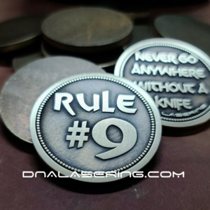 Rule #9 - Deep Laser Engraved Brass Coin - Polished and Aged Finish