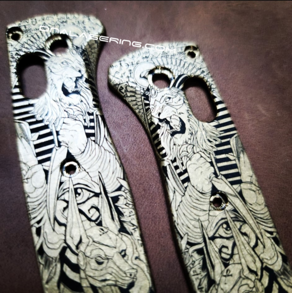 Benchmade Bugout - Egyptian Gods Design - Anubis - Maahes - Engraved Brass Knife Scales - EDC Gear *Scales Only*