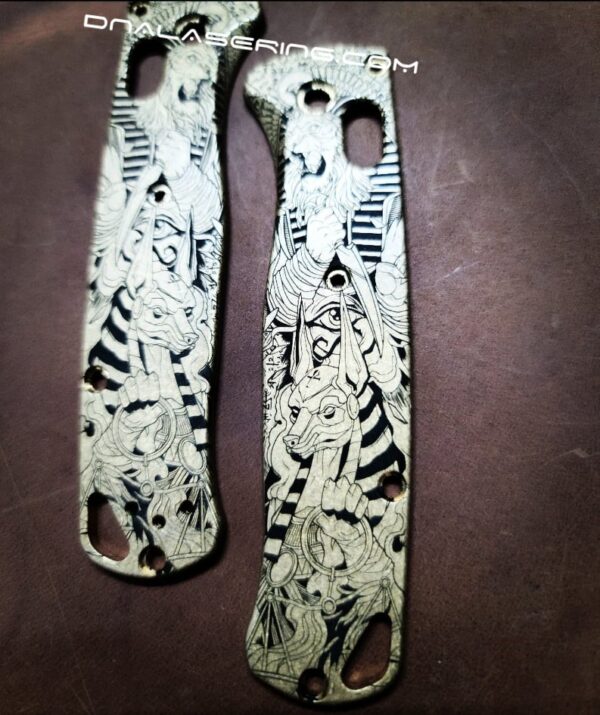 Benchmade Bugout - Egyptian Gods Design - Anubis - Maahes - Engraved Brass Knife Scales - EDC Gear *Scales Only*