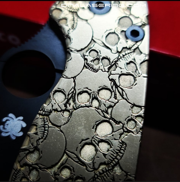 Spyderco PM2 - Skulls - NEW Relief Engraving Style - Deep Laser Engraved - PM2 Brass Knife Scales - EDC Gear *Knife Install Optional*