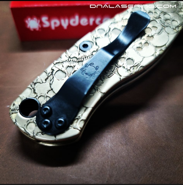 Spyderco PM2 - Skulls - NEW Relief Engraving Style - Deep Laser Engraved - PM2 Brass Knife Scales - EDC Gear *Knife Install Optional*