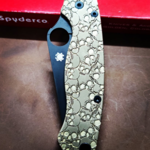 Spyderco PM2 - Skulls - NEW Relief Engraving Style - Deep Laser Engraved - PM2 Brass Knife Scales - EDC Gear *Knife Install Optional*