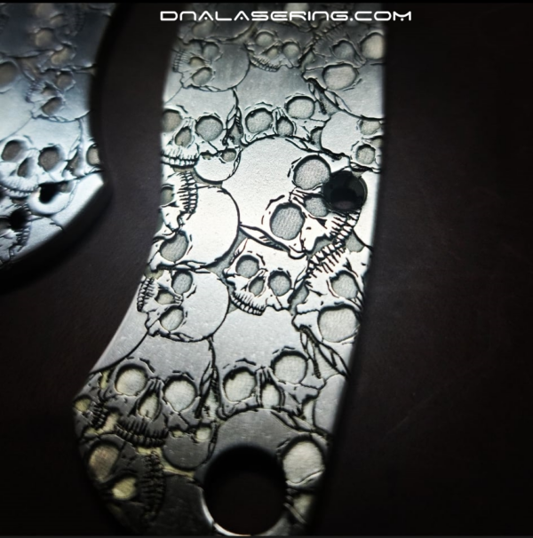 Spyderco PM2 - Skulls - NEW Relief Engraving Style - Deep Laser Engraved - PM2 Brass Knife Scales - EDC Gear *Knife Install Optional*