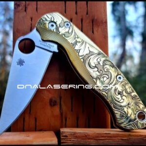 Spyderco PM2 Lotus - Leaf Scroll - NEW Relief Engraving Style - Deep Laser Engraved - Brass Knife Scales - EDC Gear *Knife Install Optional*