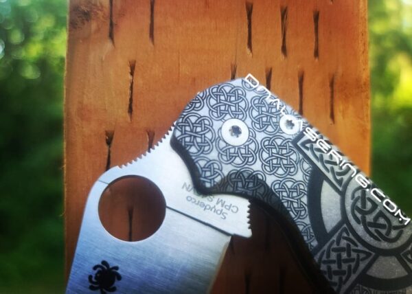 Spyderco PM2 - Celtic Cross - Fiber Laser Deep Engraved -  PM2 Titanium Knife Scales - EDC Gear - Hardware & Knife Install Options