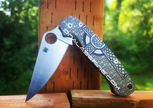 Spyderco PM2 - Celtic Cross - Fiber Laser Deep Engraved -  PM2 Titanium Knife Scales - EDC Gear - Hardware & Knife Install Options
