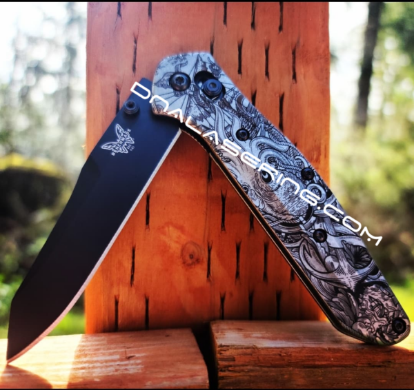 Benchmade 940 Osborne - Kraken VS Pirate Ship - Deep Laser Engraved Titanium Scales - EDC Gear *Scales Only*
