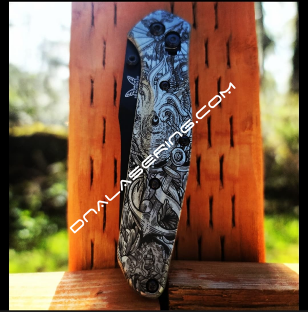 Benchmade 940 Osborne - Kraken VS Pirate Ship - Deep Laser Engraved Titanium Scales - EDC Gear *Scales Only*
