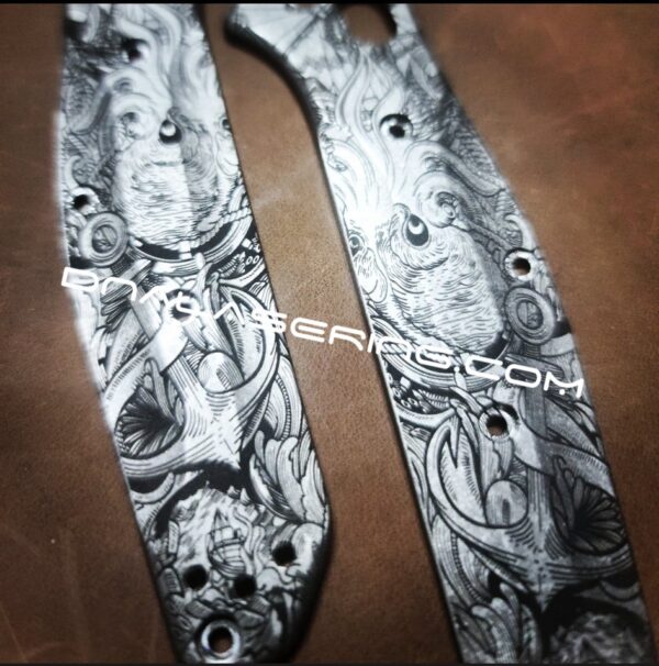 Benchmade 940 Osborne - Kraken VS Pirate Ship - Deep Laser Engraved Titanium Scales - EDC Gear *Scales Only*