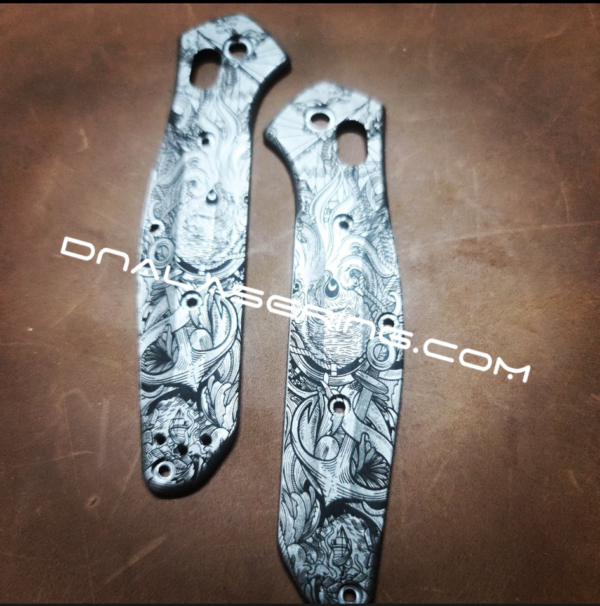 Benchmade 940 Osborne - Kraken VS Pirate Ship - Deep Laser Engraved Titanium Scales - EDC Gear *Scales Only*