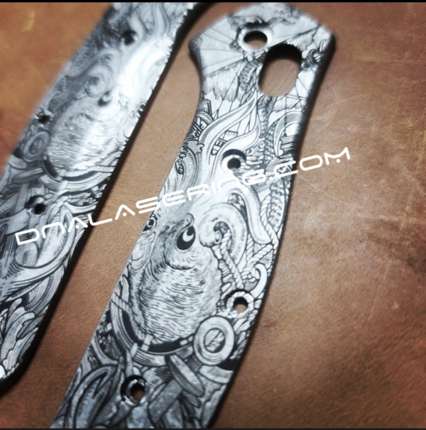 Benchmade 940 Osborne - Kraken VS Pirate Ship - Deep Laser Engraved Titanium Scales - EDC Gear *Scales Only*
