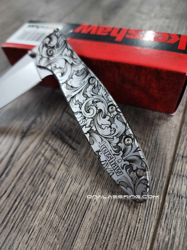 Kershaw Leek Framelock - Detailed Leaf Scroll - Deep Fiber Laser Engraving - EDC Knife - NIB
